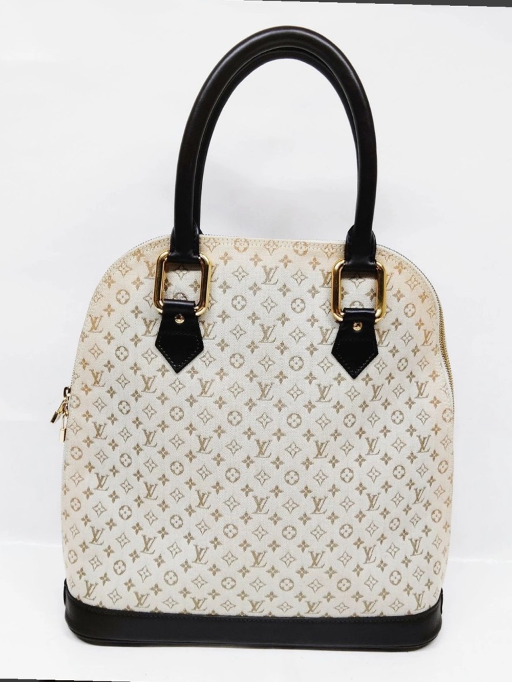 Louis Vuitton Cream Monogram Alma Satchel with Black Trim